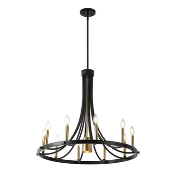 Dante Modern Iron Adjustable Wagon Wheel LED Chandelier with Downlight - JONATHAN Y